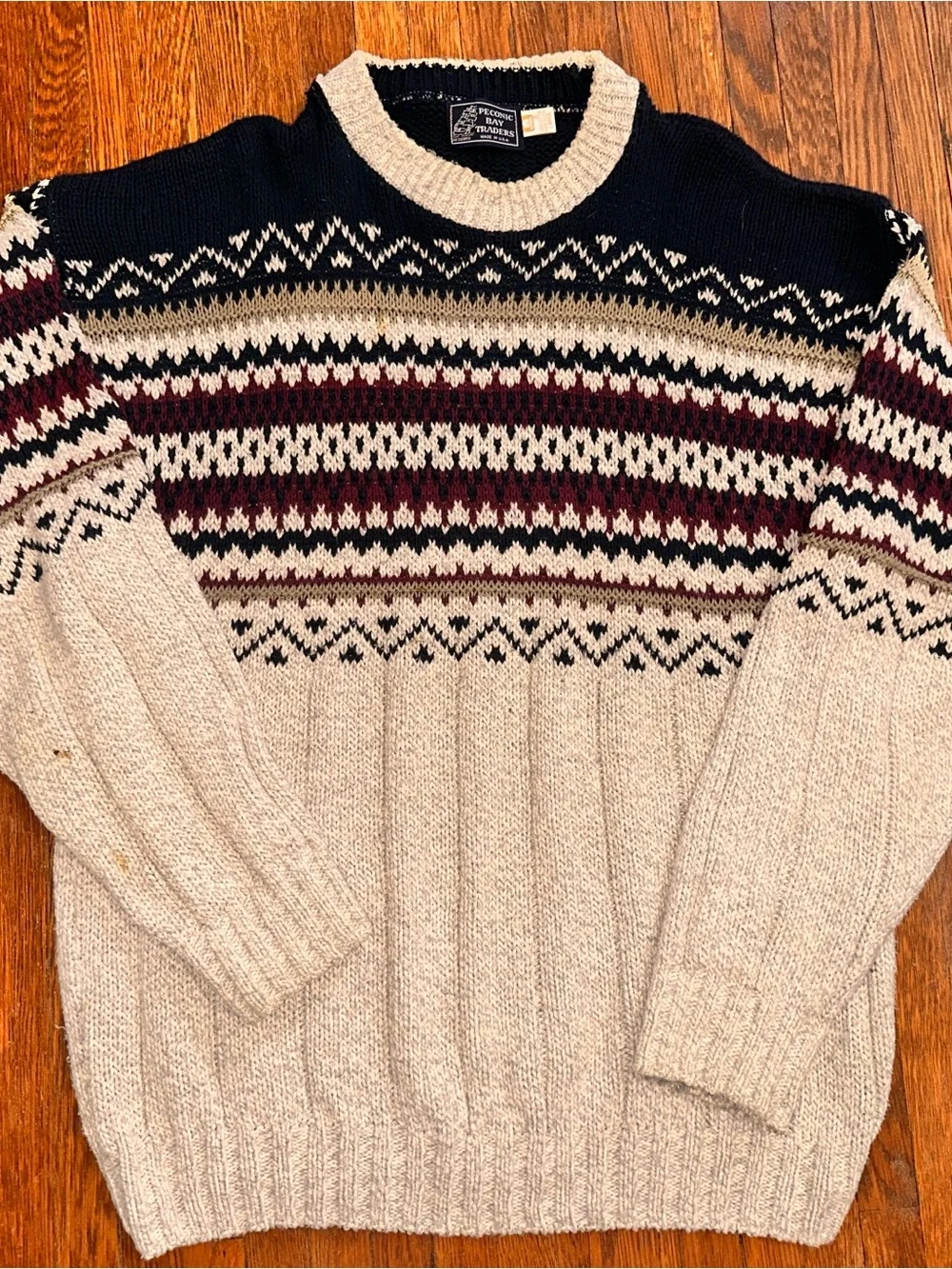 Vintage 90’s Peconic Bay Traders Men’s Large Cotton Knit Sweater Made In USA